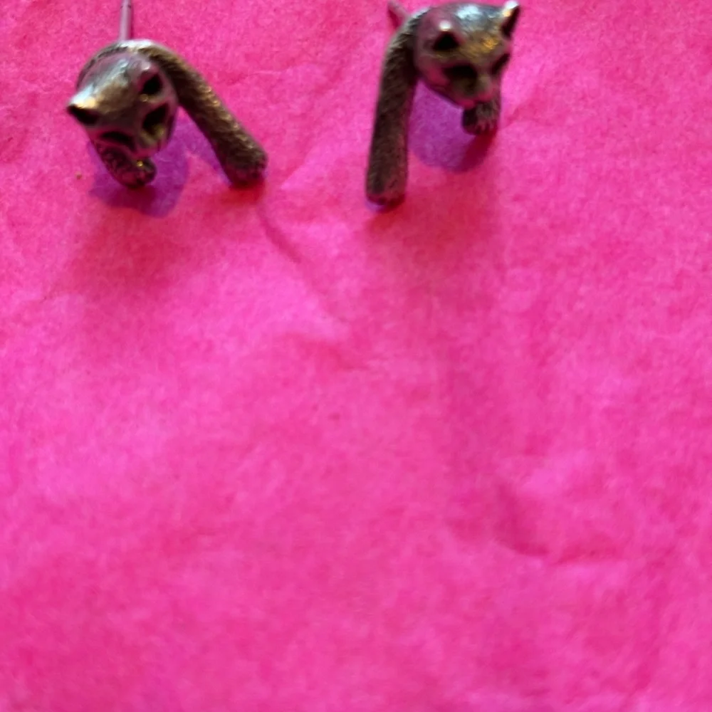 Cat Sterling Silver Stud Earrings